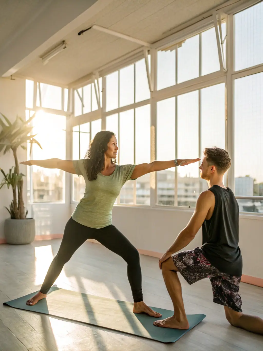 An image of a yoga instructor guiding a class, highlighting the expert guidance and community support offered at YOGA ARC EN CIEL DE L'AUBOIS.